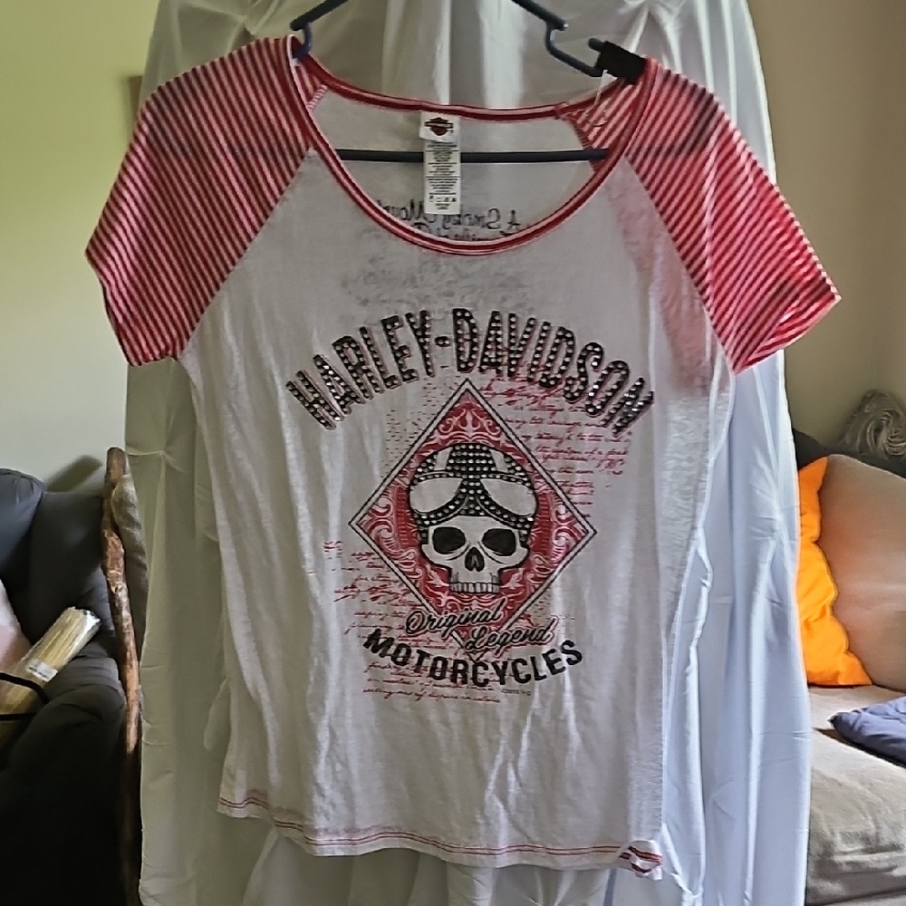 Harley-Davidson White and Red Skull Tee